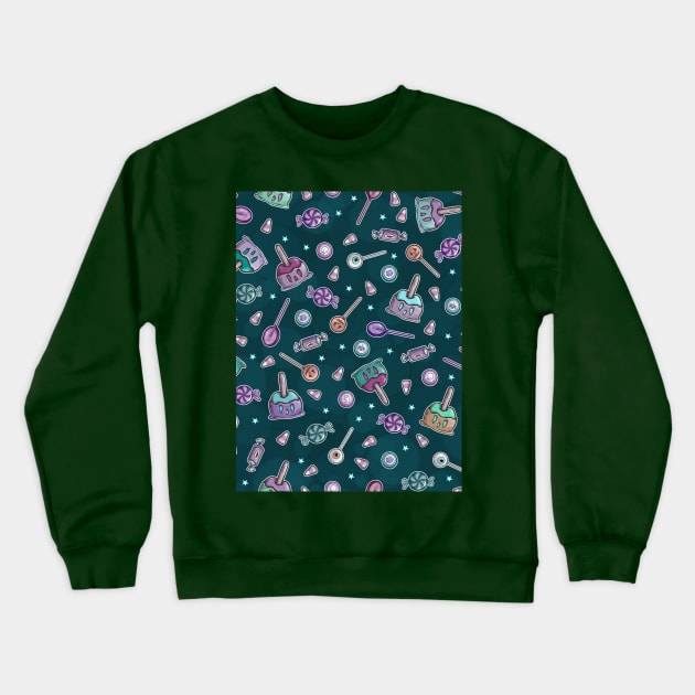 Trick or Treat Halloween Candy Collage on Teal Crewneck Sweatshirt by ElephantShoe